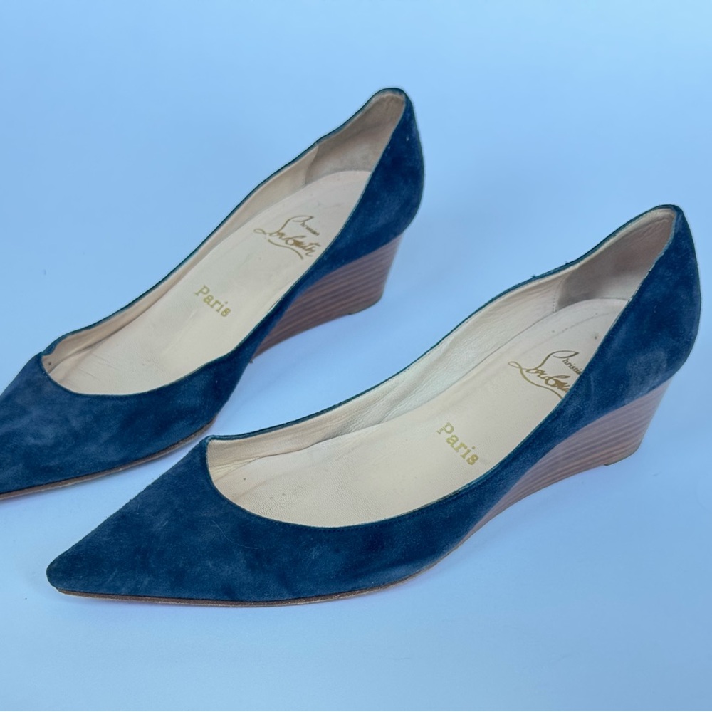 Vintage Christian Louboutin Navy Wedge Shoes